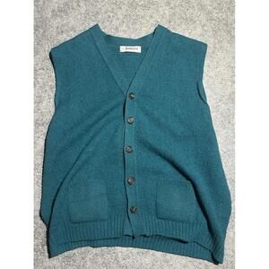 Vintage 70s Blue Jantzen V-Neck 100% Wool Sweater Size XL